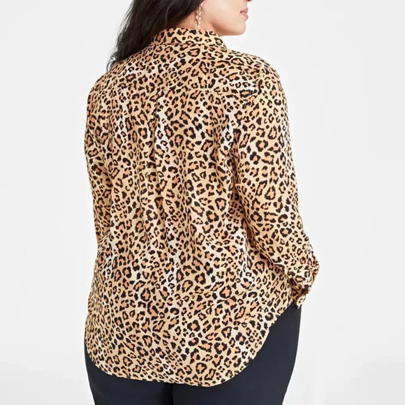 On 34th Created for Macy's Leopard Print Button-Front Crepe Shirt in Size 3X - Picture 12 of 14